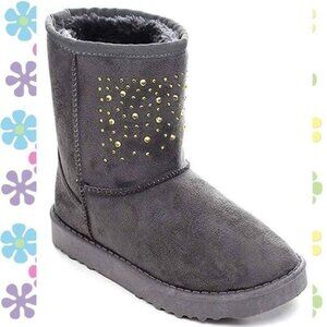 Via Pinky Grey Rivet Vegan Shearling Suede Fleece Boots NIB Winter Booties NEW